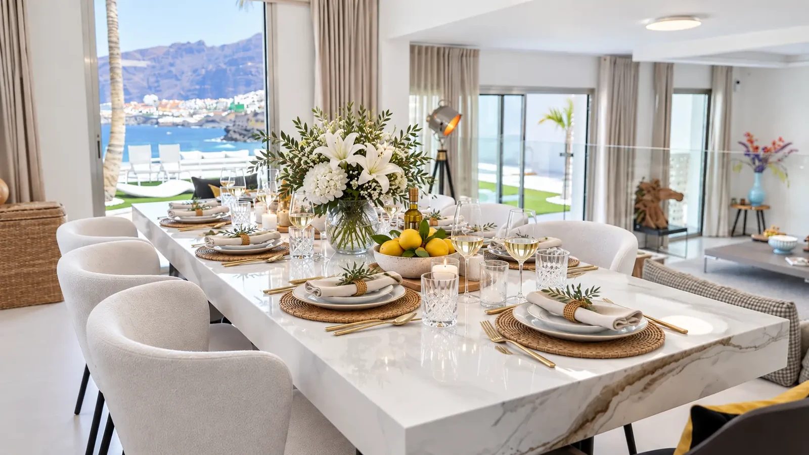 Dining table with the Los Gigantes cliffs in the background, Villa White Octopus