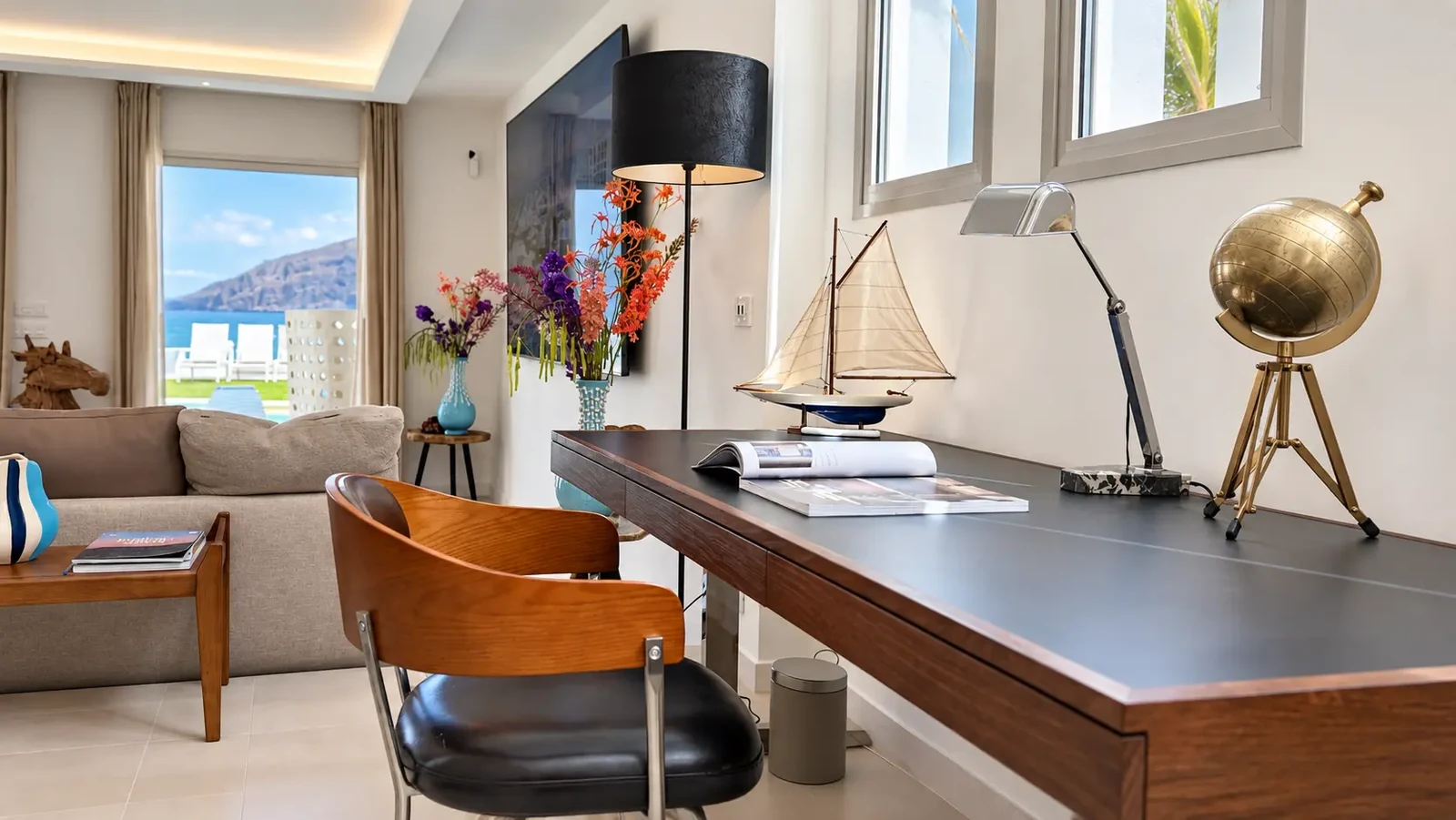 Workspace with nautical decor and Los Gigantes view at Villa White Octopus
